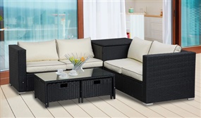 4 Seater Rattan Corner Sofa Set with Storage Table - 2 Colours