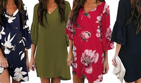 Women's Bell Sleeve Mini Dress - UK 8-18