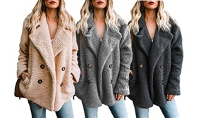 Double Breasted Teddy Coat in 3 Colours - UK 8-18