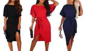 PRICE DROP: Women's Belted Batwing Midi Dress in 3 Colours - UK 8 -16