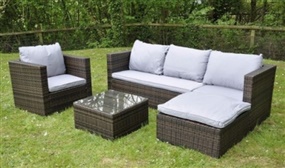 Rattan Effect 5 Seater Garden Corner Sofa with Cushions