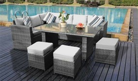 Yakoe 9 Seater Rattan Dining Sofa Set with Optional Rain Cover - 3 Colours