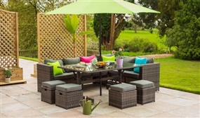 10 Seater Rattan Garden Sofa Set with Parasol & Cushions