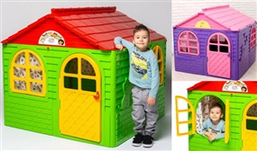 Children's Country Cottage Playhouse with Curtains, Doors and Windows