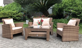 4 Seater Rattan Garden Furniture Set with Glass Top Coffee Table
