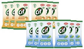 Pack of 6 Cif Bio Bathroom and Kitchen Wipes (80 Sheets)