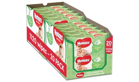 20 Pack of 56 Huggies Natural Care Baby Wipes with 99% Pure Water - 1,120 Wipes in Total