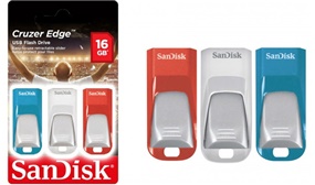 3 Pack of Sandisk Cruzer Edge 16GB USB Flash Drives