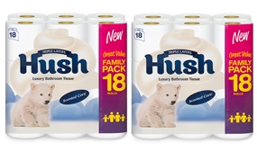 36 Hush Luxury 3 Ply Toilet Paper Rolls (2 x Packs of 18 Rolls)