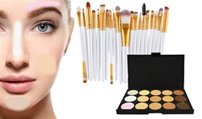 20pc Makeup Brush Set & 15-Shade Contouring Palette