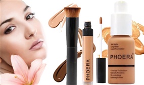 Phoera Full Coverage Foundation, Concealer and Foundation Brush Bundle in 10 Shades