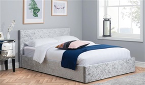 Silver or Black Crushed Velvet End Lift Ottoman Storage Bed with Optional Mattress - 4 Sizes