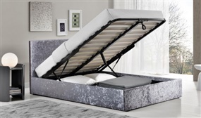 Silver Crushed Velvet Ottoman Storage Bed