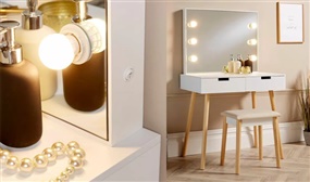 Hollywood Dressing Table Set With LED Stage Lighting - White & Oak