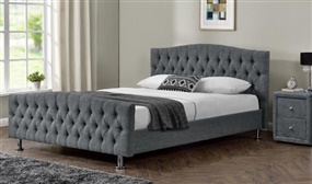 Designer Chesterfield Linen or Velvet Fabric Bed with Mattress option