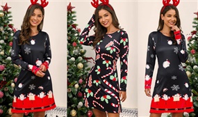 Long Sleeve Novelty Christmas Swing Dress