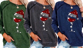 Women's Sequins Wine Glass Christmas Jumper - UK 6-18