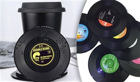 Set of 6 Retro Vinyl Record Coasters