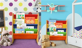 Childrens Colourful 4 Tier Fabric Bookshelf - Books Face Forwards for Easy Kid Access