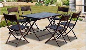 Outsunny 7 Piece Foldable Rattan Dining Set 