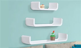 3Pc White U Shaped Shelf Set