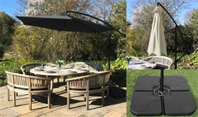 Stylish Cantilever Garden Parasol in 5 Colours and Rain Cover - With or Without Heavy Base