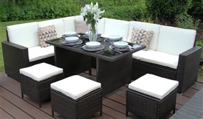 Rattan 9 Seater Corner Dining Set with Free Rain Cover