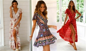 Women's V-Neck Paisley Print Mini or Maxi Dress in a Variety of Colours