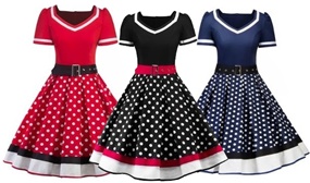 FLASH SALE: Vintage Style Polka Dot Dress with Belt