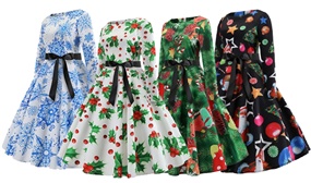 Women's Vintage 1950's Christmas Patterned Swing Dress