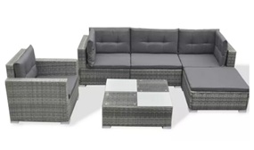 6 Piece Grey Garden Rattan Lounge Set with Cushions 