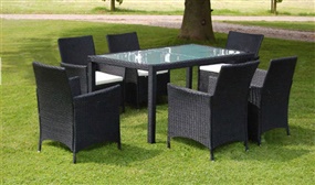 6 Seater Rattan Dining Set with Large Glass Top Dinning Table