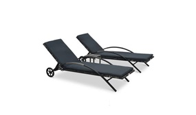 2 Anthracite Poly Rattan Sun Loungers with Table 