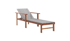 Rattan & Solid Acacia Wood Sun Lounger