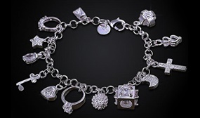 Sterling Silver Charm Bracelet with Crystal Elements