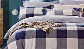 Navy and White Check 100% Cotton Duvet Cover Set - 4 Sizes