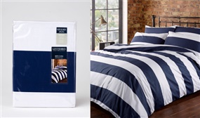 Navy & White Stripe 100% Cotton Duvet Covers Set - 4 Sizes