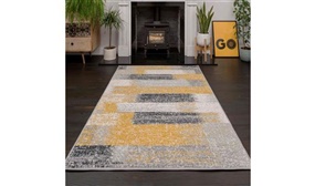 Modern Yellow Grey Distressed Block Stripe Living Room Area Rug