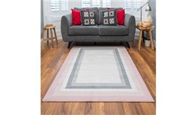 Pink Grey Bordered Geometric Framed Living Room Area Rug