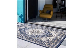 Navy Blue Gold Distressed Traditional Medallion Indoor Outdoor Rugs