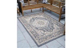 Grey Ochre Gold Distressed Traditional Medallion Indoor Outdoor Rugs