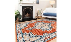 Deep Terracotta Traditional Medallion Living Room Area Rug