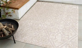 Beige Classic Trellis Textured Weatherproof Indoor Outdoor Rugs