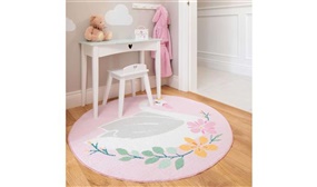 Kids Round Pink Swan Washable Bedroom Rug