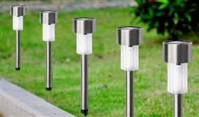 Set of 10 Solar Powered Steel Post Lights - White or Multi-Colour