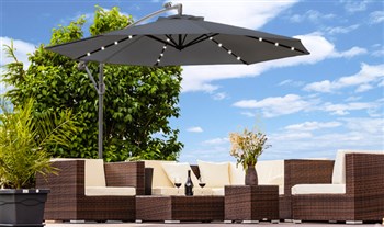 3m or 3.5m Round Cantilever Parasols with Solar LED Lighting & Protective Cover in 5 Colours 