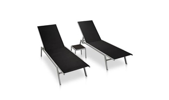 Sun Loungers 2 pcs with Table Steel and Textilene Black