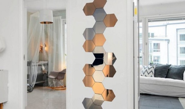 12 Pack Of Hexagonal Mirror Tiles 4, Mirrored Hexagonal Wall Tiles Pack