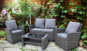 Dora 4 Seater Rattan Garden Furniture Set with Glass Top Coffee Table