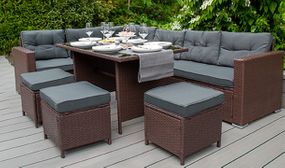 Rattan 9 Seater Corner L Shaped Dining Garden Set with Glass Table and Rain Cover 